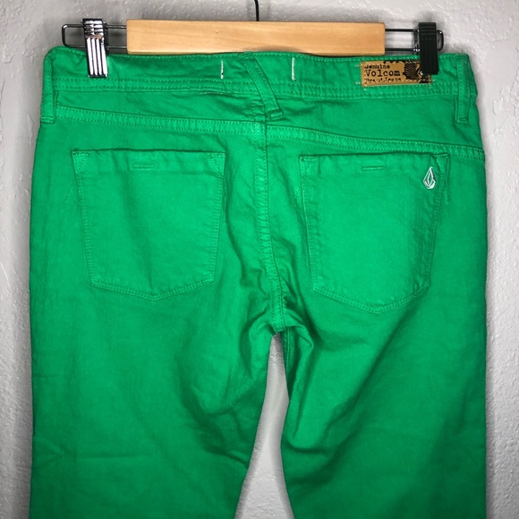 Volcom Kelly Green Straight Leg Jeans Size Junior 5 - Picture 4 of 7